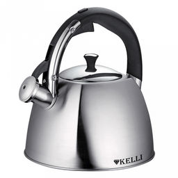 Чайник из нержавеющей стали "Kelli" 3л, со свистком, капсульное дно, пластиковая ручка (Китай)