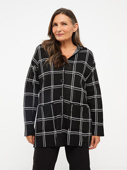 Kap??onlu Ekose Uzun Kollu Kad?n Triko H?rka