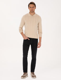 Bej Slim Fit Polo Yaka Fermuarl_ Triko Kazak - Pierre cardin фото 4