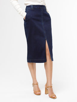 Юбка с разрезом из эластичного денима