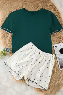 Trendyolmilla Gri Melanj Galaksi Desenli Baby Overlok Detayl? Sortlu Orme Pijama Tak?m? THMSS24PT00203 фото 14