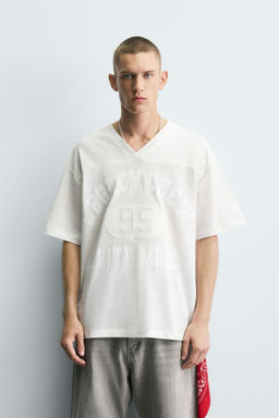 T-SHIRT WITH TEXTURED PANELS - Zara фото 2