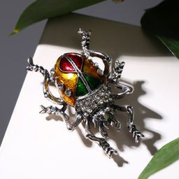 Брошь «Жук», цветной в чернёном серебре