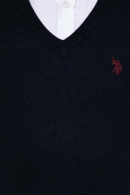 U. S. Polo Assn Мужской базовый трикотажный свитер темно-синего цвета с v-образным вырезом - U.s. polo assn фото 12