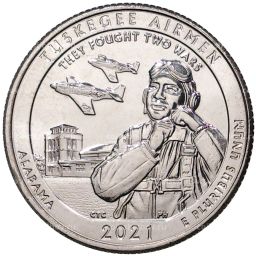 25 центов (1/4 доллара) 2021 года D США Национальные парки №56 Национальное историческое место Пилоты из Таскиги