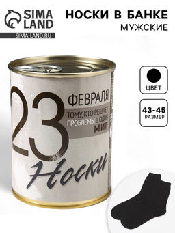 Носки мужские в банке «23 февраля», подарочные, чёрные, 43-45 р-р
