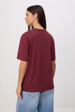 Bordo Harry Potter Lisansl? Oversize/Genis Kal?p Tok %100 Pamuk Orme T-Shirt TWOSS26TS00141