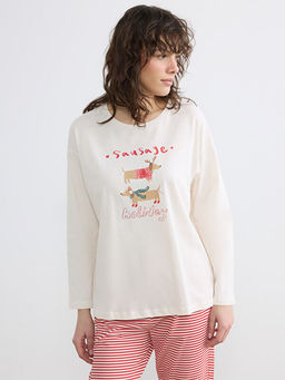 Bisiklet Yaka Y?lba?? Temal? Kad?n Pijama Tak?m