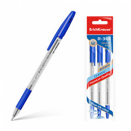 Цена за 50 шт. Ручка шариковая ErichKrause R-301 Stick&Grip Classic 1.0, цвет чернил красный (в коробке по 50 шт.)