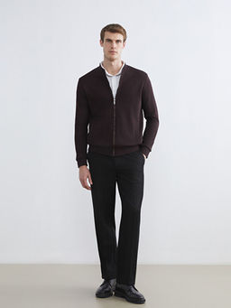 Kolej Yaka Erkek Kal?n Fermuarl? Sweatshirt