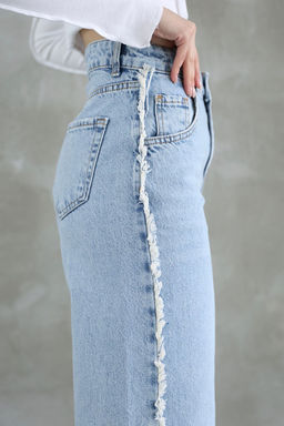Mavi Puskullu Yuksek Bel Duz Kesim Straight Jeans TWOSS25JE00139 - Trendyolmilla фото 4