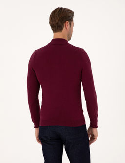 Bordo Slim Fit Yar_m Bal_k__ Yaka Basic Triko Kazak