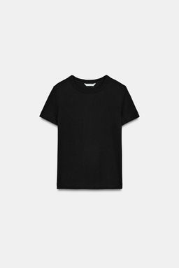 Футболка Zara CAMISETA INTERLOCK MANGA CORTA черная