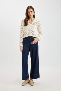 Свитер крючком Relax Fit с воротником-поло - Defacto фото 2