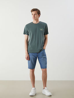 Bisiklet Yaka Bask?l? Penye Erkek Ti??rt