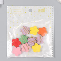 Цена за 10 шт. Бусина для творчества дерево Яркий цветочек в золотой горох, 1.9?2?0.5 см, МИКС