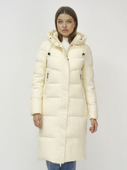 Пальто утепленное стеганное зимнее с капюшоном женское светло-бежевого цвета 9636_1SB - Mtforce фото 12