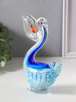 Сувенир стекло "Пеликан с рыбкой в клюве" под муранское стекло 7,5х14х17 см