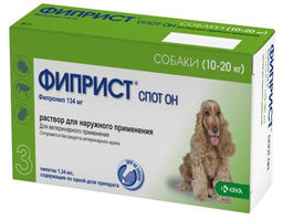 Фиприст спот он для собак 134мг/1,34мл №3, 10-20 кг, капли на холку от блох и клещей/УТ-00024760