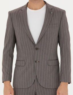 A__k Kahverengi Ex. Slim Fit _izgili Tak_m Elbise