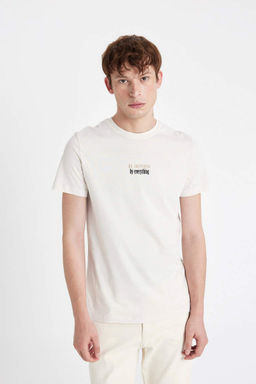 Облегающая футболка с коротким рукавом и круглым вырезом с принтом - Defacto фото 5