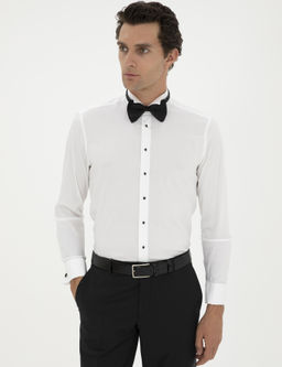 Белая рубашка под смокинг приталенного кроя с манжетами из смесового хлопка - Cacharel фото 3