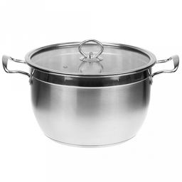 Кастрюля из нержавеющей стали "Цилиндр" 8л, д26см h16,5см, s0,50мм, стеклянная крышка, металлические ручки, с теплораспределительным дном 0,7см, цветная коробка (Китай)