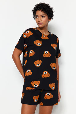 Trendyolmilla Ekru %100 Pamuklu Ay?c?kl? Sortlu Orme Pijama Tak?m? THMSS23PT00005  фото 39