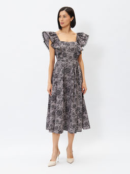 Платье из хлопка с отделкой из кружева OD-945-1 клетка ч/б с напылением