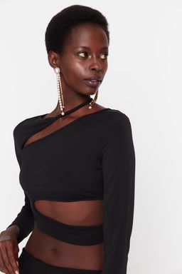 Trendyolmilla Siyah Cut Out/Pencere Detayl? Orme Bluz TPRAW23BZ00031  фото 2