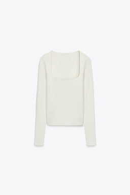 RIBBED T-SHIRT WITH SQUARE NECKLINE - Zara фото 6