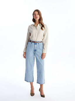 Beli Kemerli Wideleg Kad?n Jean Pantolon