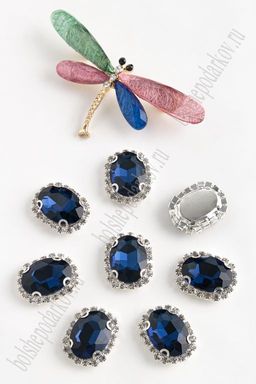 Стразы пришивные в серебряной оправе 17*22 мм "Овал" (5 шт) SF-1425, темно-синий №11