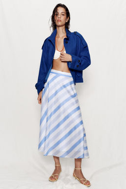 FALDA MIDI RAYAS / Azul / Blanco