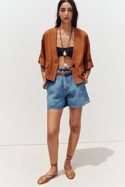 Z1975 DENIM PAPERBAG BERMUDA SHORTS WITH BELT - Zara фото 8