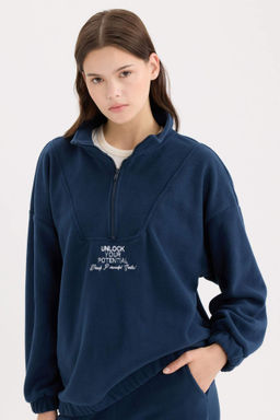 Oversize Genis Kal?p Fermuarl? Dik Yaka Nak?sl? Polar Sweatshirt - Defacto фото 4