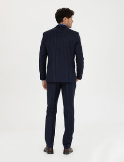 %100 Y_n Lacivert _izgili Ekstra Slim Fit Tak_m Elbise