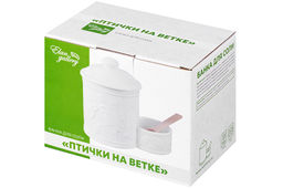 Банка д/соли 500 мл 15,5*10*14,5 см "Птички на ветке" с деревянной ложкой и крышкой