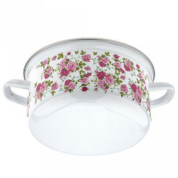 "Китайская роза" Кастрюля эмалированная 3л, форма цилиндрическая, металлическая крышка (Россия)