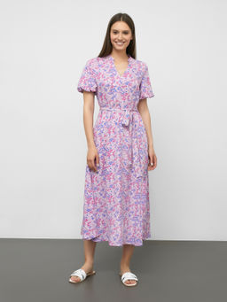 Платье женское миди из вискозы в лавандовом оттенке с цветочным принтом цветочки на лаванде 152495