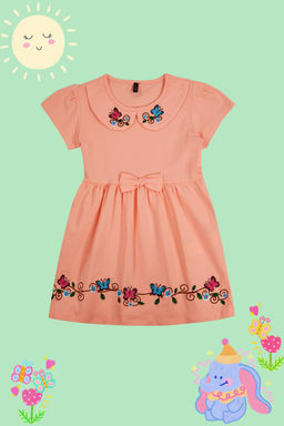 Pembe K?z Cocuk Bebe Yaka Cicek Desenli Pamuklu Bayraml?k Orme Elbise TKDSS24EL00021 - Trendyolmilla фото 4