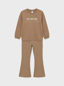 Bisiklet Yaka Bask?l? K?z Bebek Sweatshirt ve Tayt