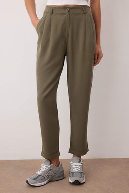 Haki Pilili Beli Lastikli Duble Paca Pantolon TWOAW26PL00125 - Trendyolmilla фото 3