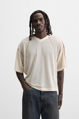 CONTRAST OPEN-WEAVE T-SHIRT - Zara фото 2