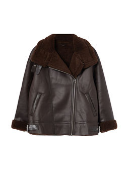 Vizon Regular Kal?p Yakas? Kemer Detayl? Peluslu Suet Biker Ceket Mont TWOAW25MO00011 - Trendyolmilla фото 16