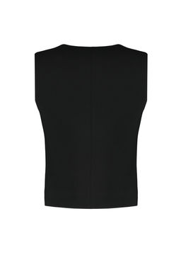 Siyah Premium Dugmeli Crop Dokuma Yelek TWOAW24YE00061