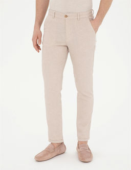 Bej Slim Fit Keten Kar___ml_ Kanvas Pantolon - Pierre cardin фото 2