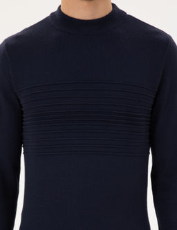 Lacivert Slim Fit Bato Yaka Y_n Kar___ml_ Triko Kazak