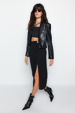 TRENDYOLMILLA Siyah Krep Tokal? Y?rtmac detayl? Maxi Yuksek Bel Esnek Orme Etek TWOAW24ET00054  фото 2