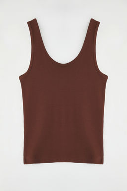 Kahverengi Fitted/Vucuda Oturan Havuz Yaka Fitilli Esnek Orme Atlet TWOSS22AL0042